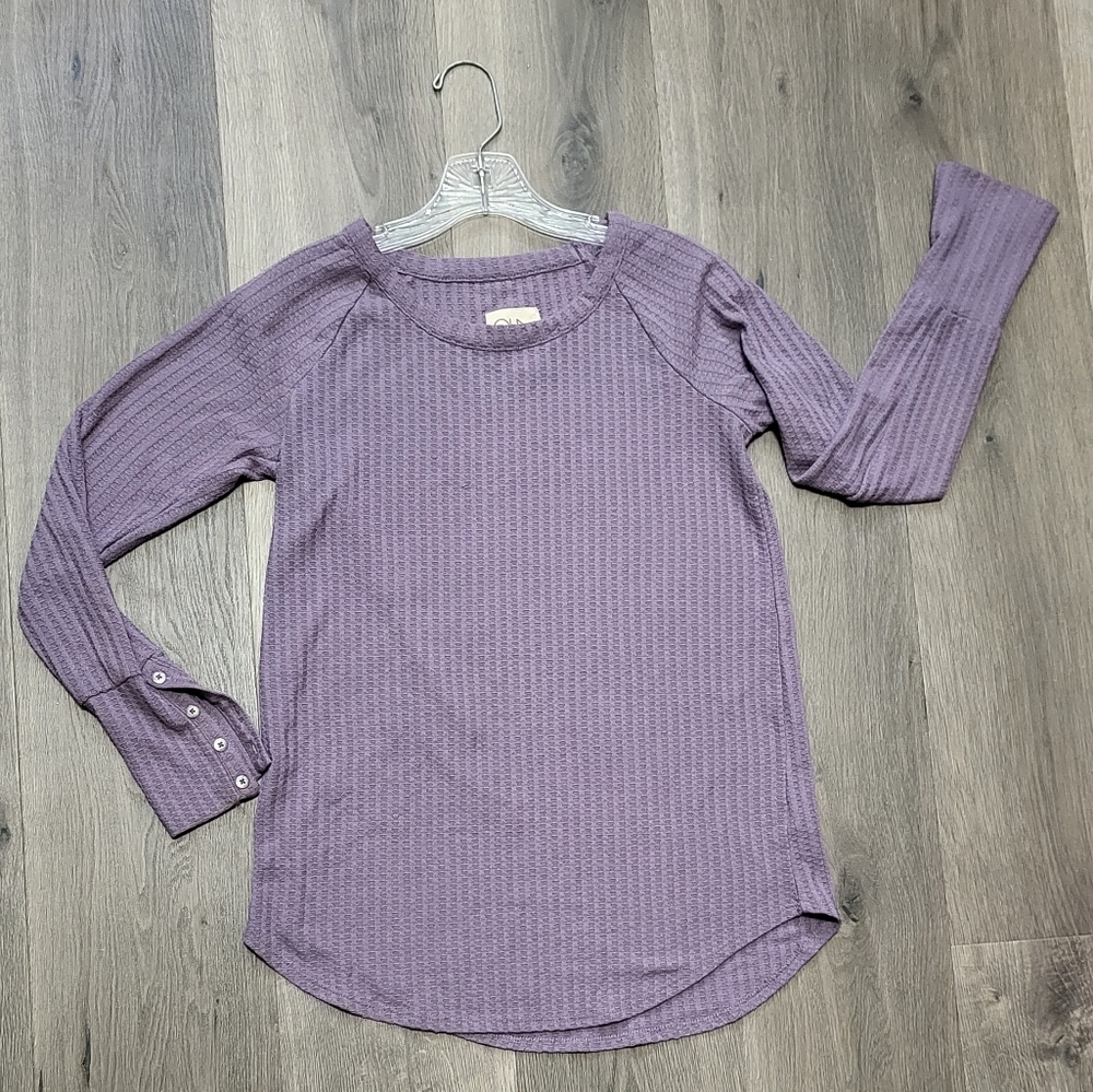 Chaser Waffle Knit Thermal Long Slewved Purple Sweater for Women Size Small
